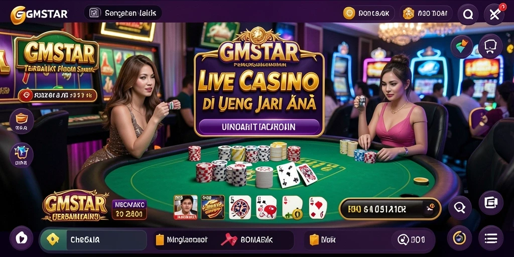 Screenshot GMSTAR menampilkan dealer profesional dan gameplay Live Casino yang interaktif.