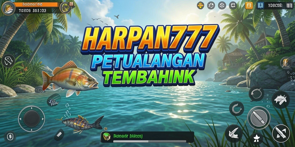 Tampilan gameplay HARAPAN777 saat memancing ikan di laut yang indah.