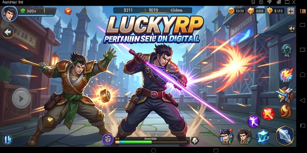 Screenshot gameplay LUCKYRP menunjukan aksi pertarungan seru di arena.